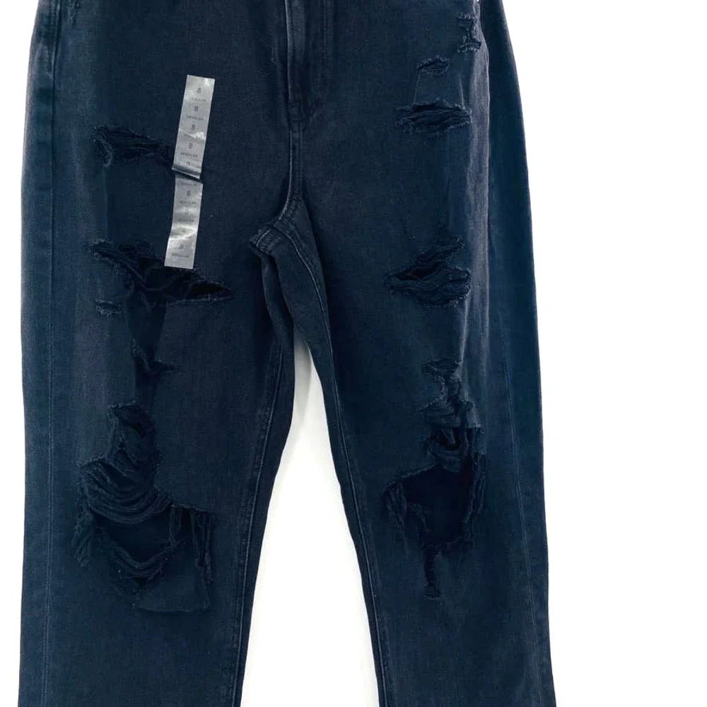 AMERICAN EAGLE Mom Jeans Comfort Stretch Waistband Black Distressed NWT Size 8 - Picture 8 of 16